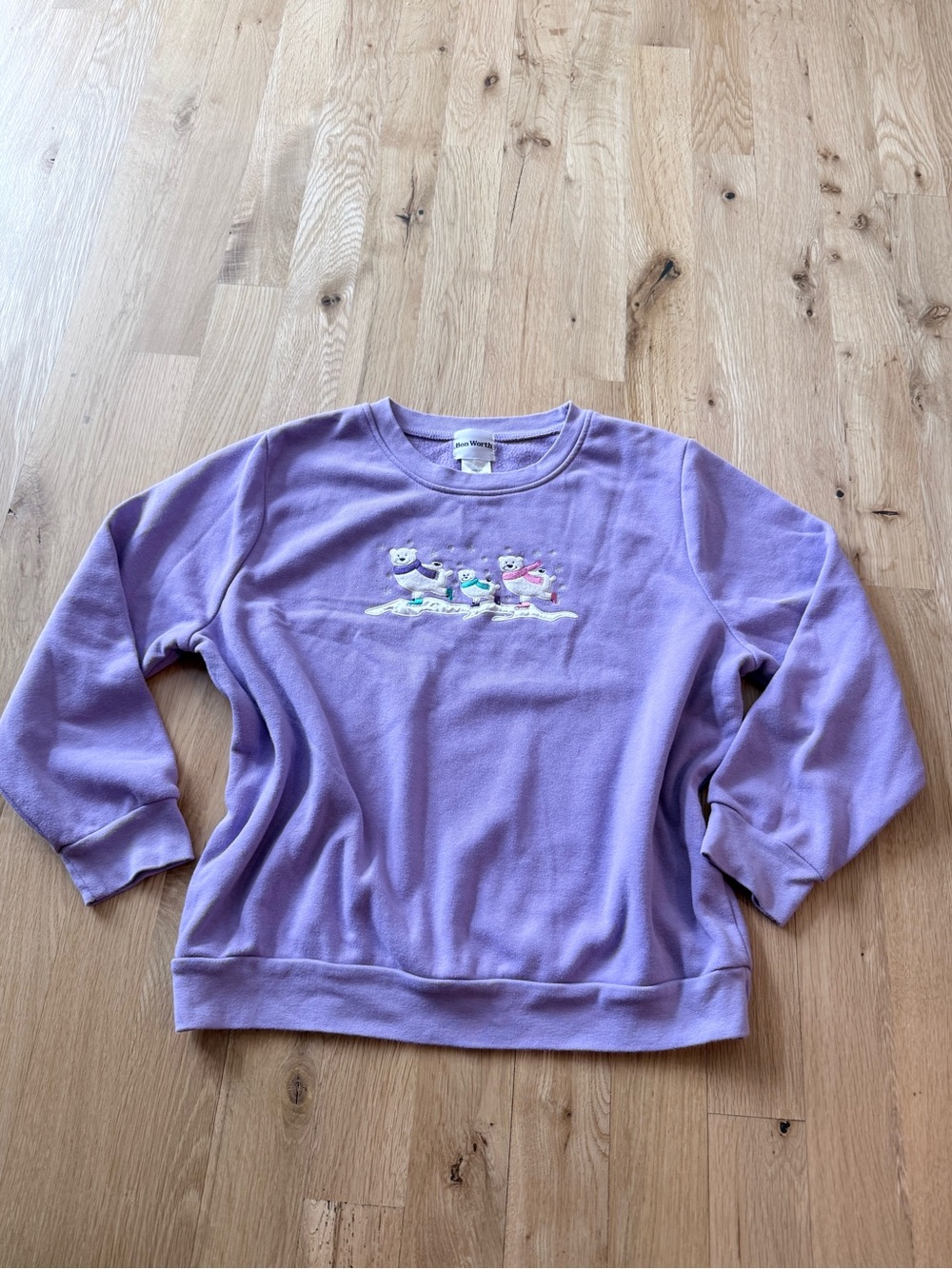 Vintage Bon Worth Lavender Crewneck Sweater with Embroidered polar bears